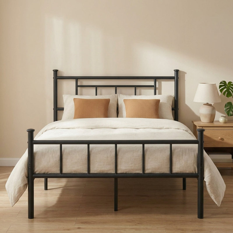 14''King Size Bed Frame With Headboard,  Metal Platform Bed With Heavy Duty Strong Support Slats, No Box Spring Needed And Easy Assembly, Black