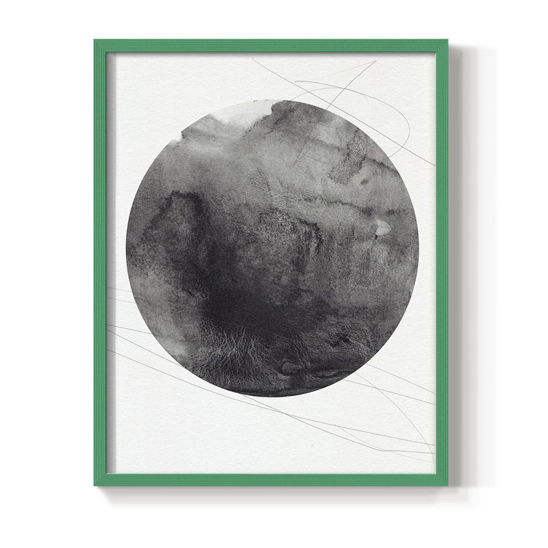 Graphite Moon I, reproduction encadrée - bois massif, Cadre simple vert, H 10 po x l 8 po