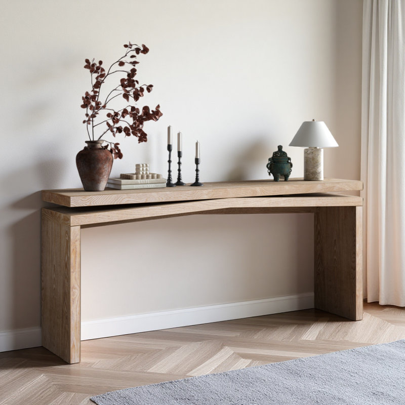 Console en placage de bois massif de 64,96 pouces, longue table d'entrée pour le salon, couloir, derrière le canapé