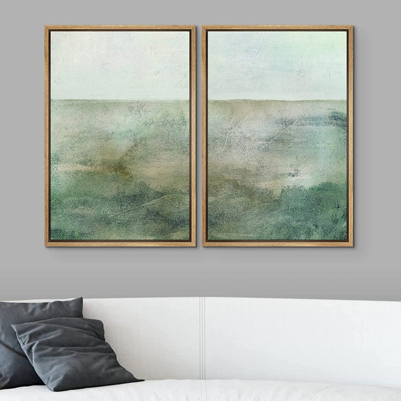 «Pastel Teal Green Landscape Abstract Shapes Modern Art Decor», encadrée sur toile, L 48 po x H 36 po, Cadre naturel