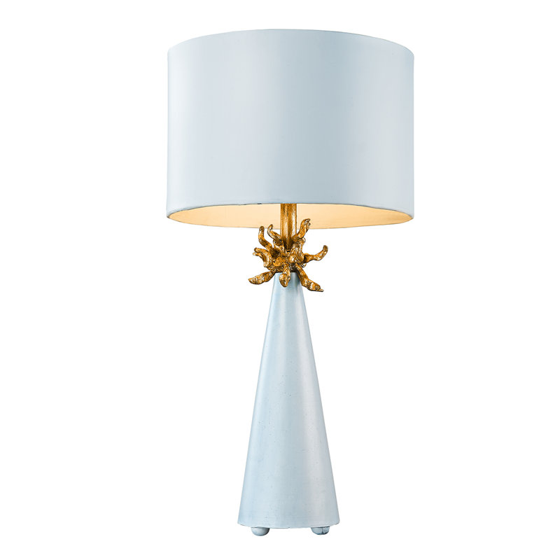 Lampe de table Harpreet avec détails dorés délavés, Bleu