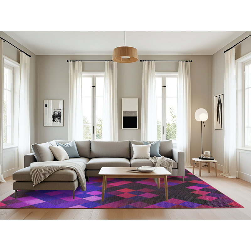 Tapis rose/noir tissé à la machine, Rectangle 8 pi x 12 pi