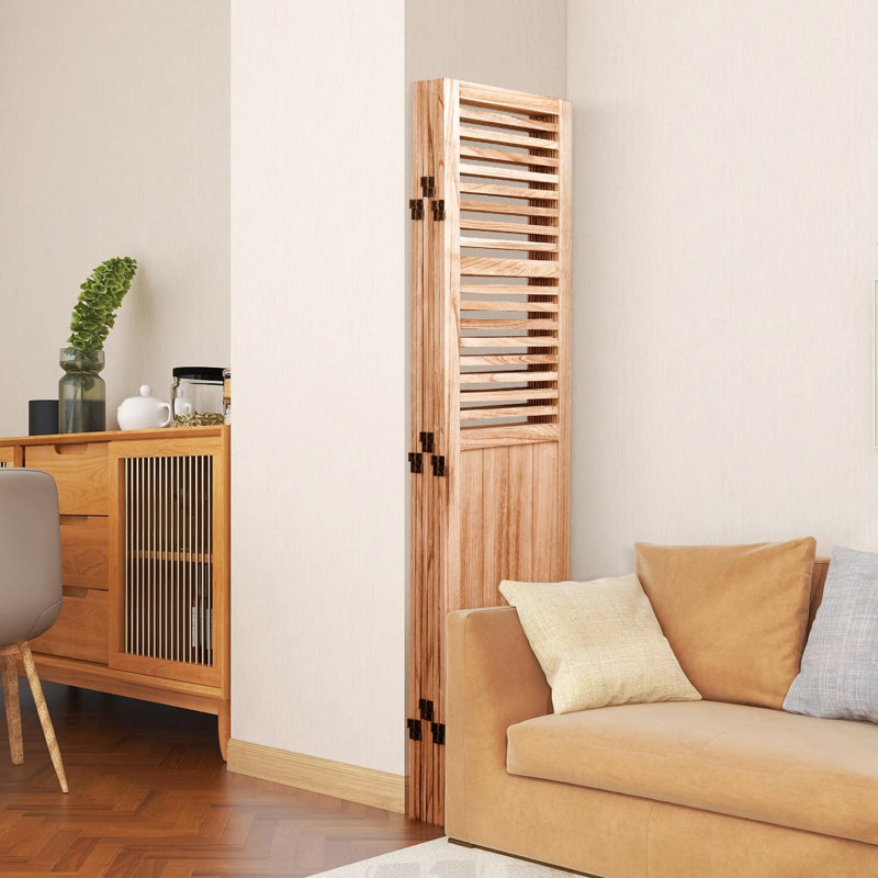 Paravent 6 pièces en bois massif naturel l 82,8 po x H 65 po pour écran intérieur, 6, finition avec charnières