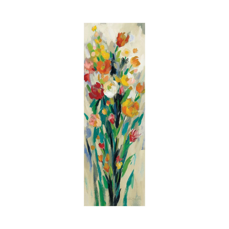 Tall Bright Flowers Cream II 1 Piece Wrapped Canvas Wall Art, 30.48 cm H x 91.44 cm W x 3.175 cm D