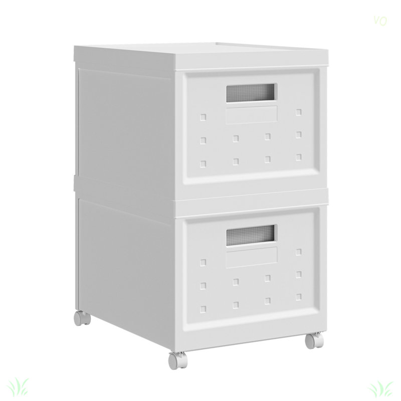 Set Of 2 Collapsible Stackable Rolling File Boxes With Lids And 10 Hanging Files, Portable Plastic Storage Organizer Or File Cabinet With Wheels For Home Or Office