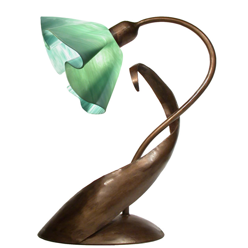 Dale Handcrafted Glass 20-Inch Arched Table Lamp, Brown, Seafoam Green
