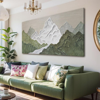Montagne, art mural abstrait pour salon, impression sur toile moderne, art mural vert abstrait, paysage de montagne, peinture, prêt à accrocher, photos murales 24 po x 48 po