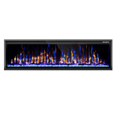 72" Wide Recessed and Wall Mounted Electric Fireplace - Linear 1500W Heater with Remote