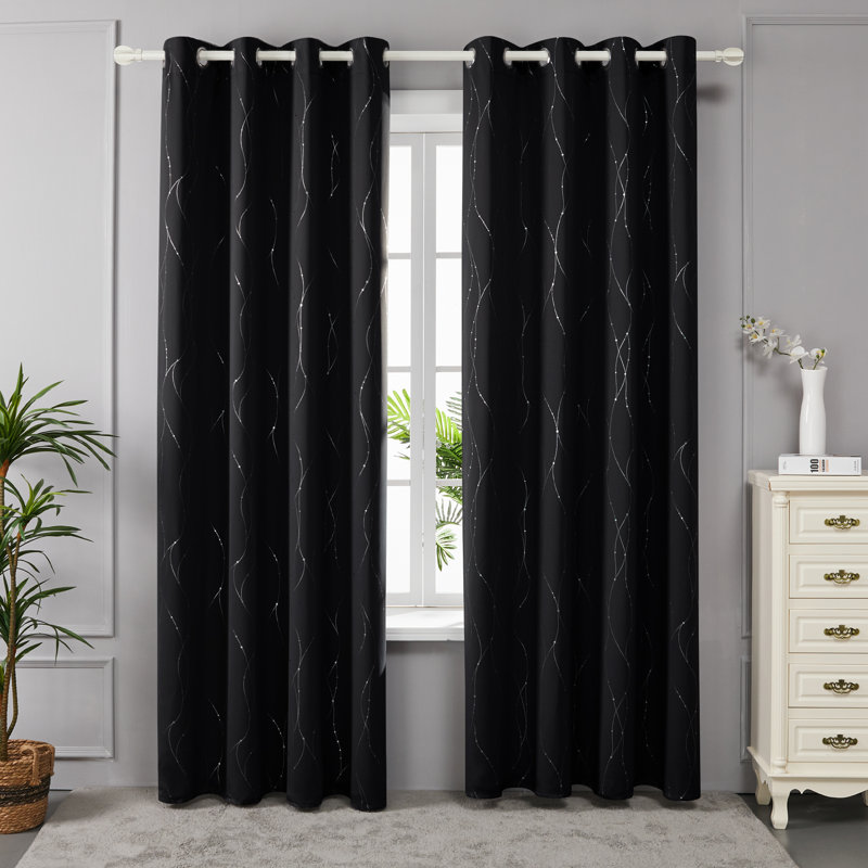 Cohmer Room Darkening Curtain Pair, Black, 52" W x 45" L