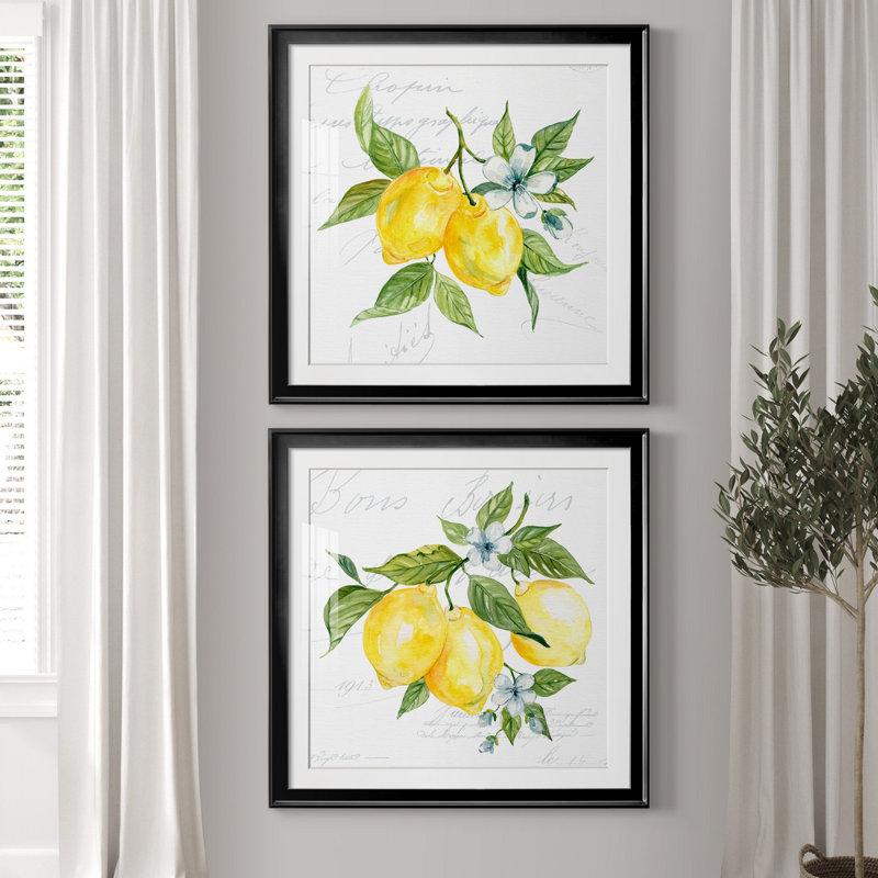 Lemon Squeeze I - ensemble de 2 reproductions d'art, H 30,5 po x l 61 po x P 1,5 po, Papier encadré noir, Blanc