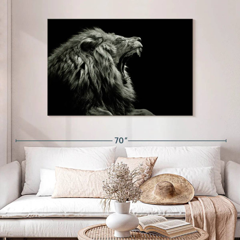 Tête de lion rugissant, H 32 po x l 48 po