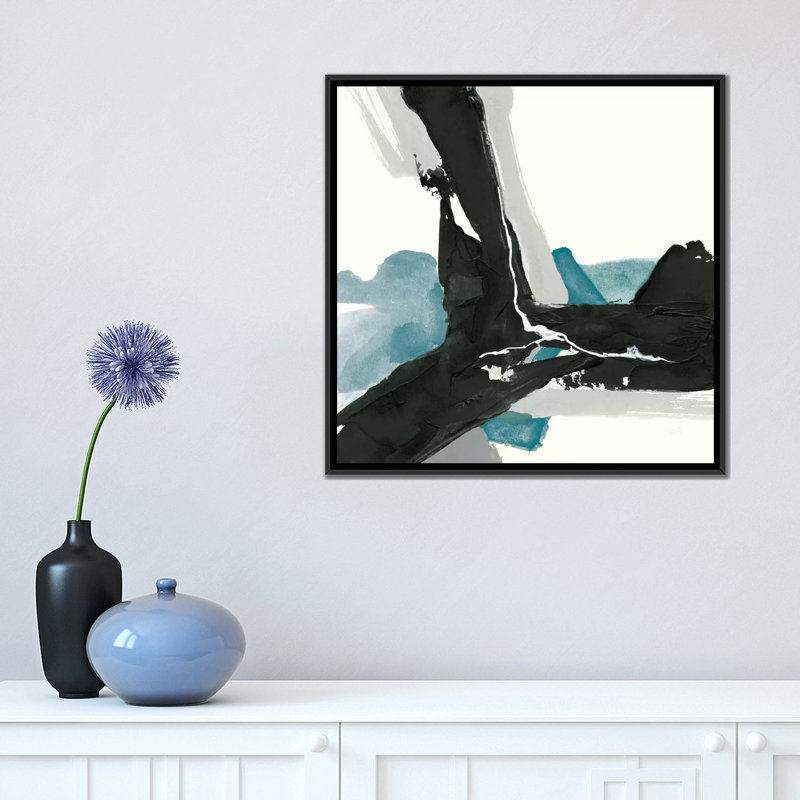 «Black and Teal III», impression sur toile, H 18 po x l 18 po x P 1,5 po, Toile avec cadre noir, Pas de tapis