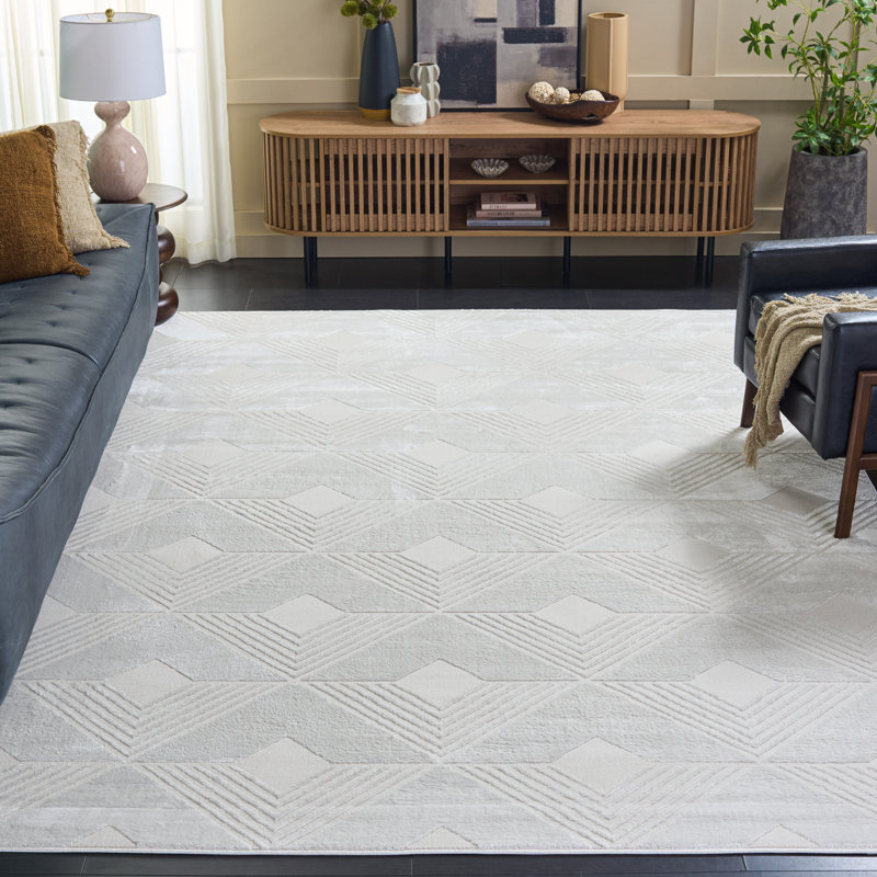 Tapis ivoire en polyester / polypropylène tissé à la machine Saylor, Rectangle 8 pi x 10 pi