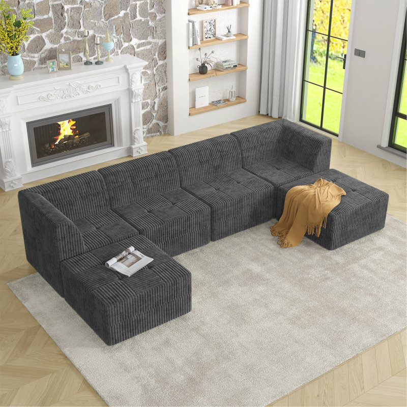 U Shape Modular Sectional Sofa, Gray