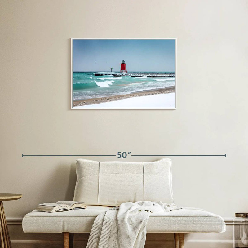 Vue du phare de Charlevoix, Cadre flottant blanc, 31 po x 21 po
