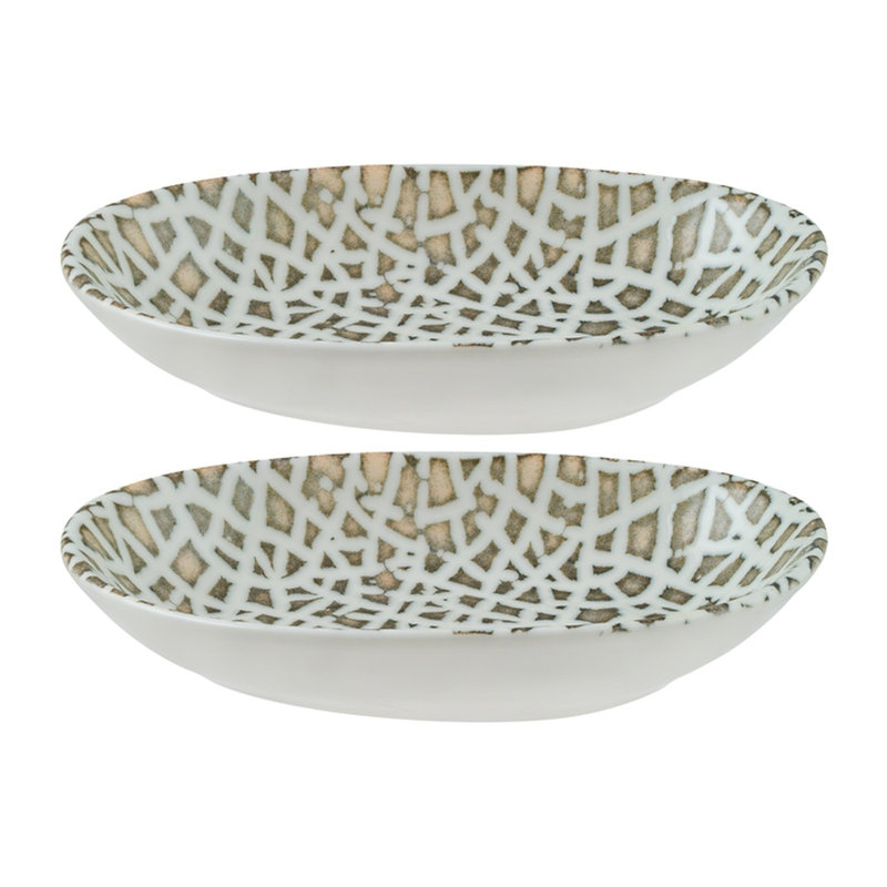 Lapya Wood 6" x 4" x h:1" Organic Decorated Vitrified Platter (Set of 2)