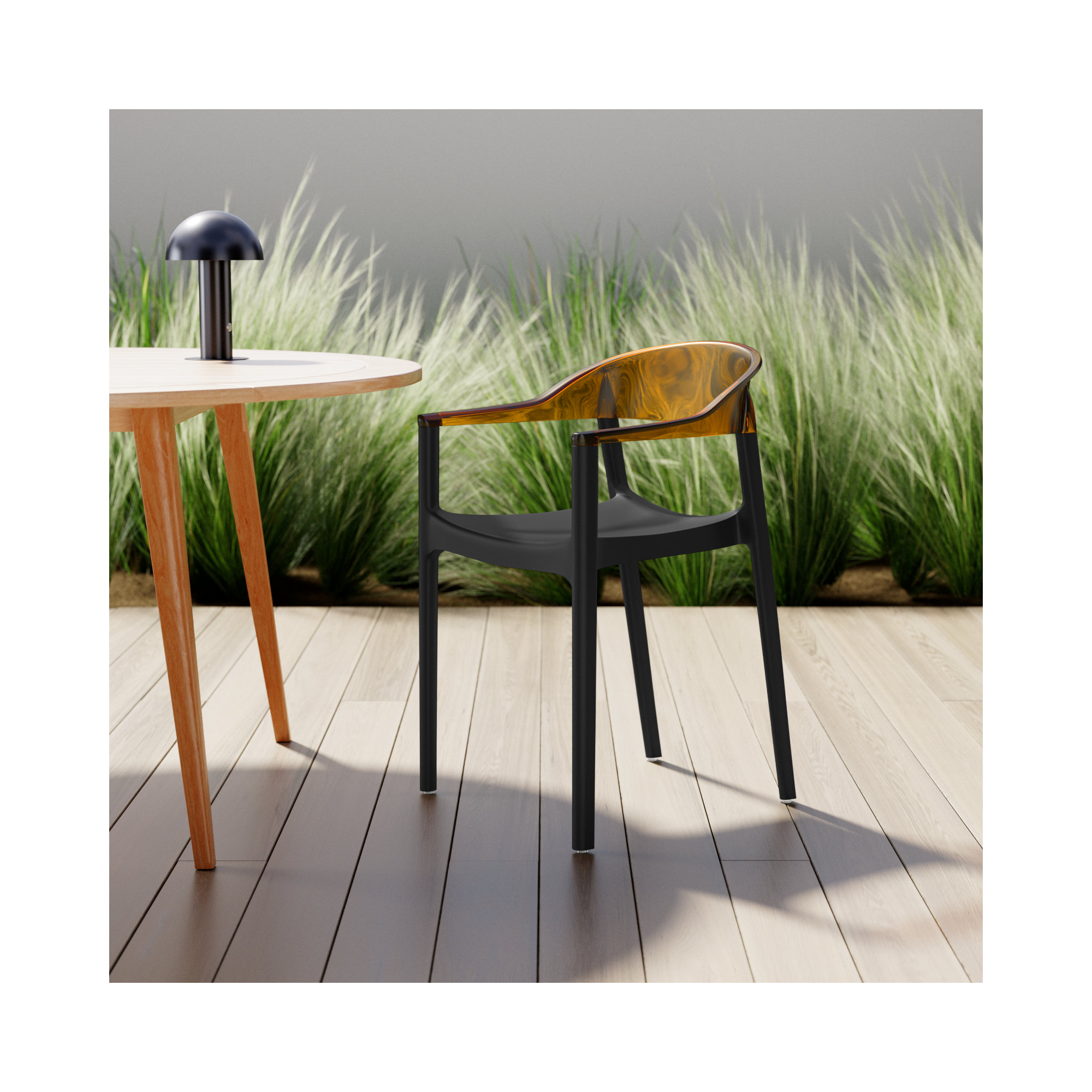 Stella Stacking Patio Dining Armchair, Black/Transparent Amber