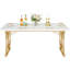 Grande table de salle à manger de 63 po moderne en or blanc et faux marbre pour 4 à 6 personnes avec table à manger rectangulaire et pieds géométriques