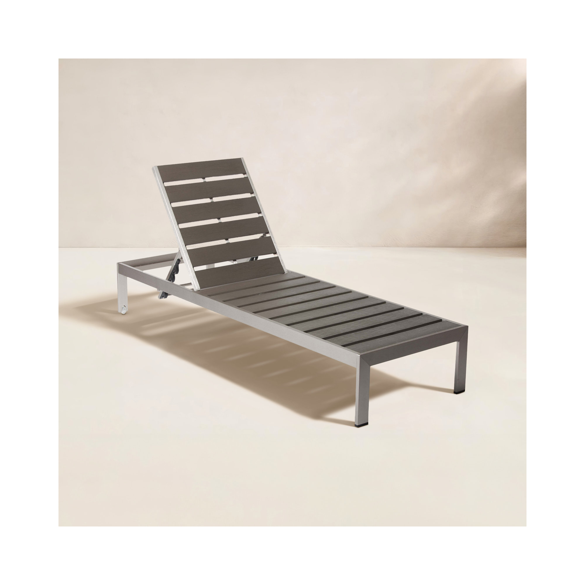 Aynura 26'' Outdoor Metal Chaise Lounge, Silver Frame/Gray Seat