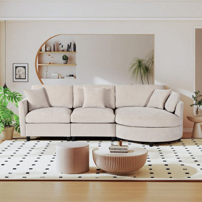 105" Chenille 3-piece Sectional Sofa With Curved Chaise And 3 Throw Pillows