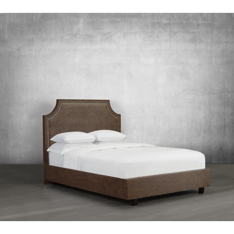 Lit plateforme tapissier en bois massif, Caramel, Grand