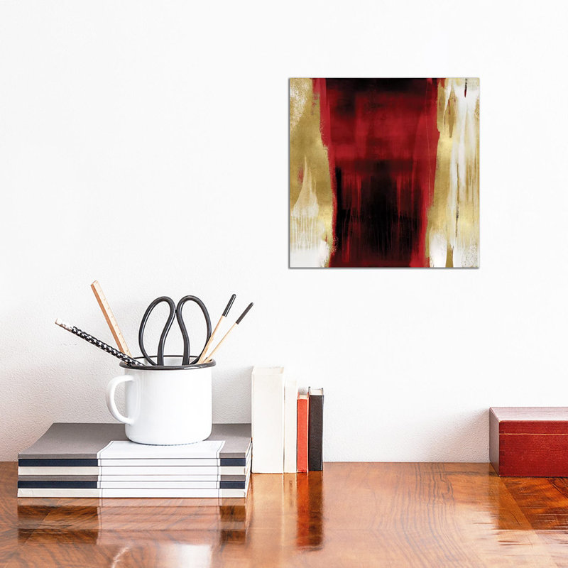 Free Fall Red With Gold II by Christine Wright - Wrapped Canvas Painting, 30.48 cm H x 30.48 cm W