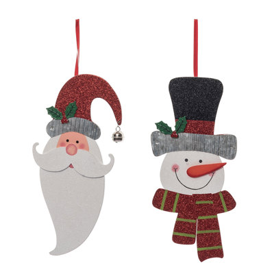  Ensemble de 2 décorations murales en MDF pour père Noël et bonhomme de neige scintillant