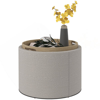 Round Storage Ottoman Coffee Table With Flip Top Tray