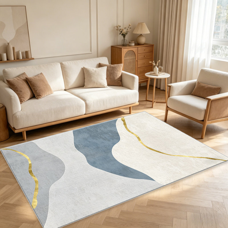 Blue & Gold Abstract carpet-easy to clean, machine-washable, soft and comfortable; suitable for door mats, kitchens, living rooms, bedrooms, corridors, and laundry areas. Easy to clean, durable carpet for home decoration.