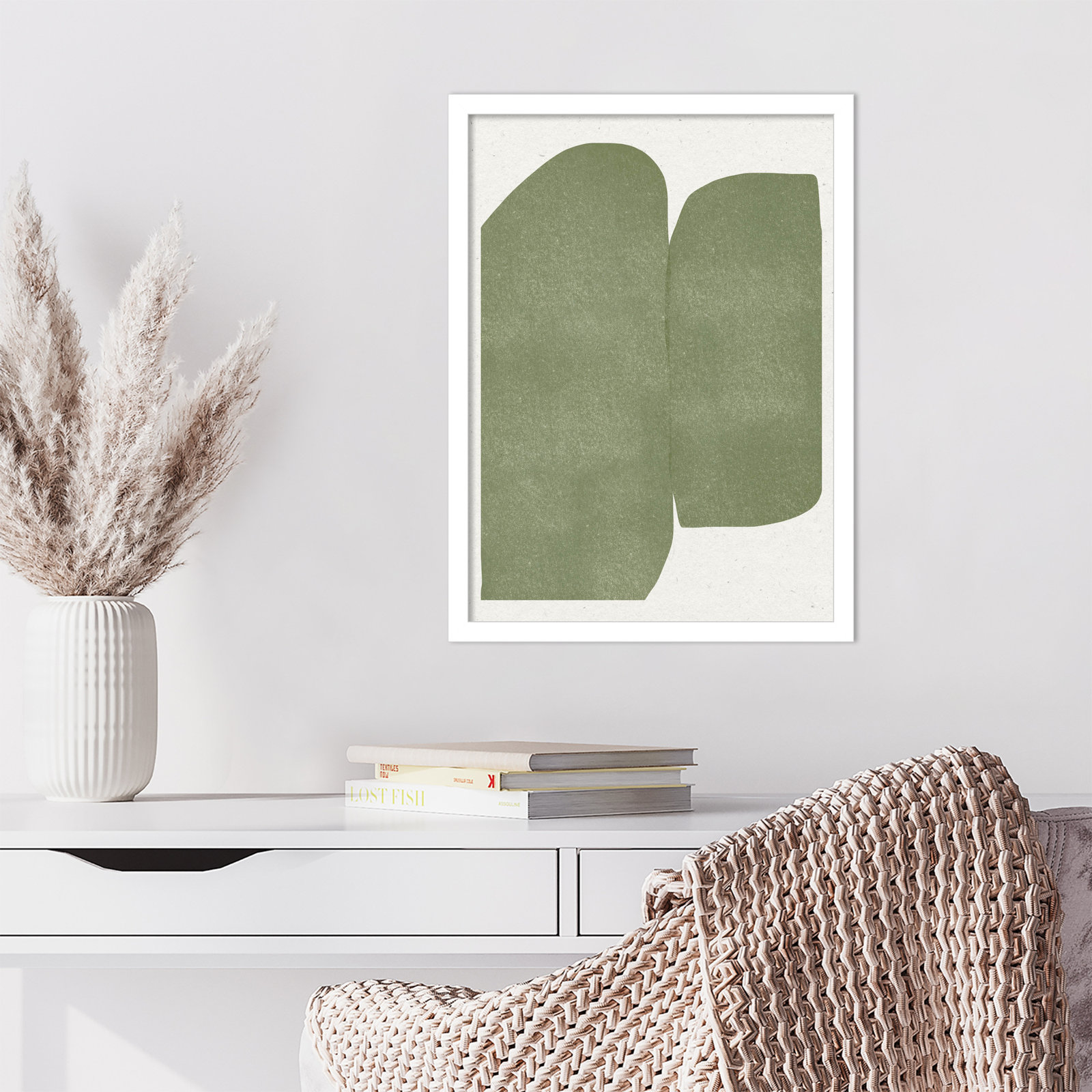 Rooney "Green Paper Cut Modern" Print, White, 21" H x 16" W