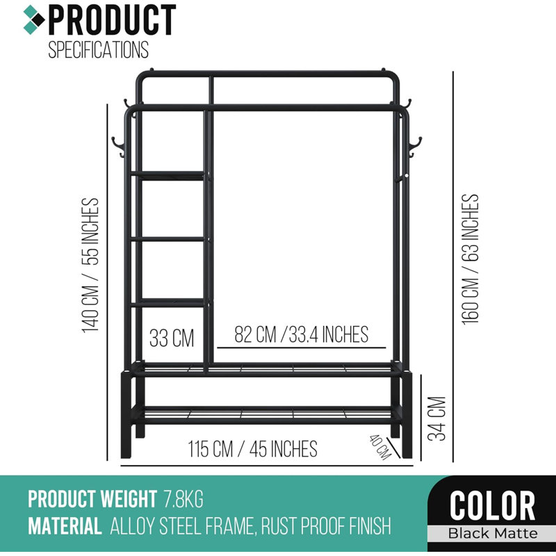 115cm Clothing Rack, Black