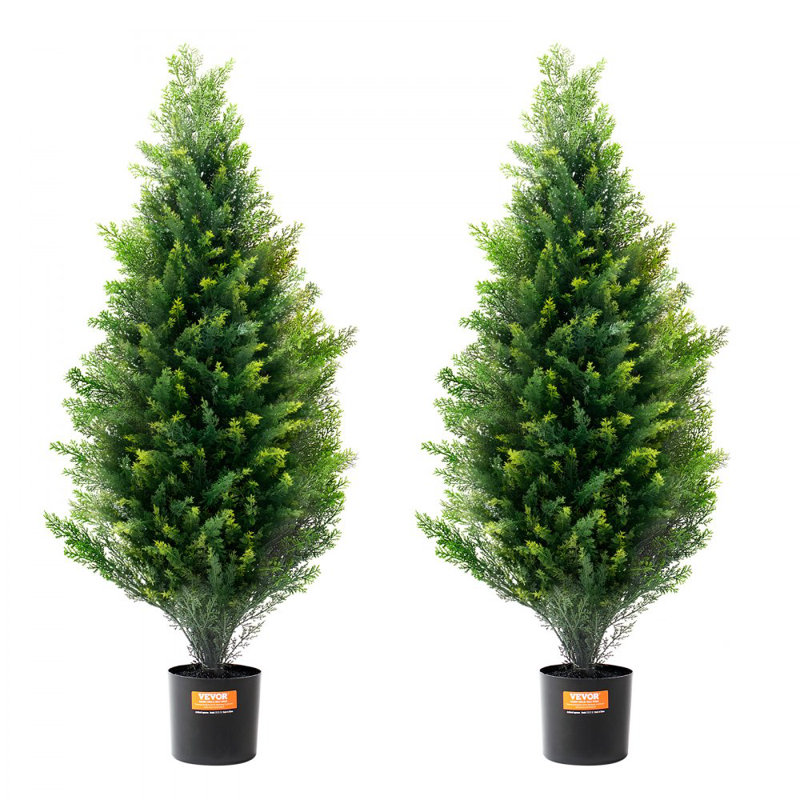 2 Pack 3' Artificial Cedar Topiary Tree Faux Plant UV Decor In/Outdoor
