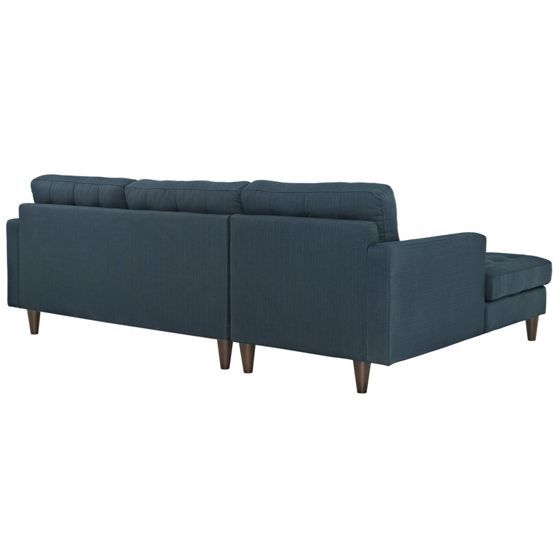 Empress Azure Fabric Tufted Sectional Sofa with Solid Wood Legs