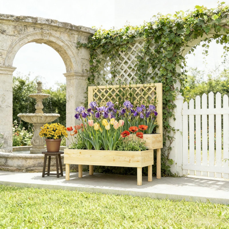 Patio Elevated Planter Box,Trellis Planter Box,Outdoor Raised Garden Bed