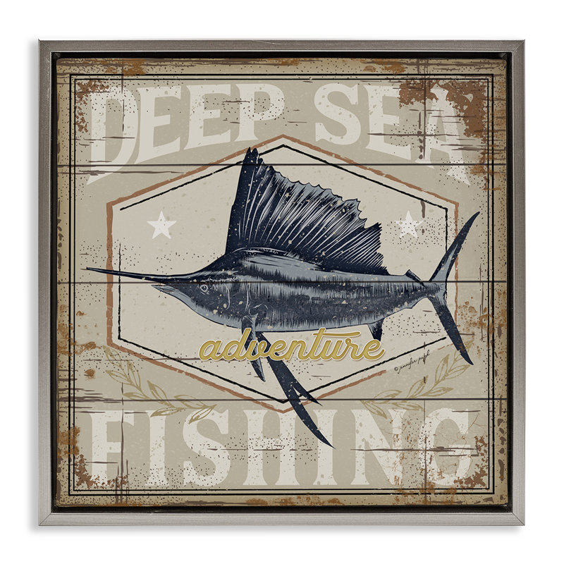 Cadre flottant Deep Sea Fishing Adventure, design par Jennifer Pugh, H 18 po x l 18 po, Cadre flottant gris lustré