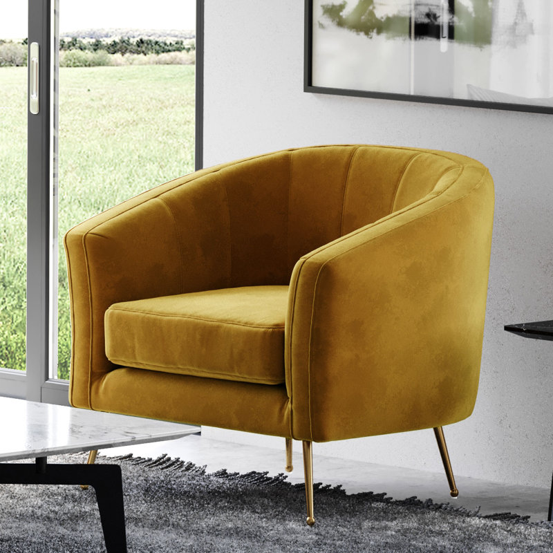 Lucciano Velvet Barrel Chair, Mustard Gold