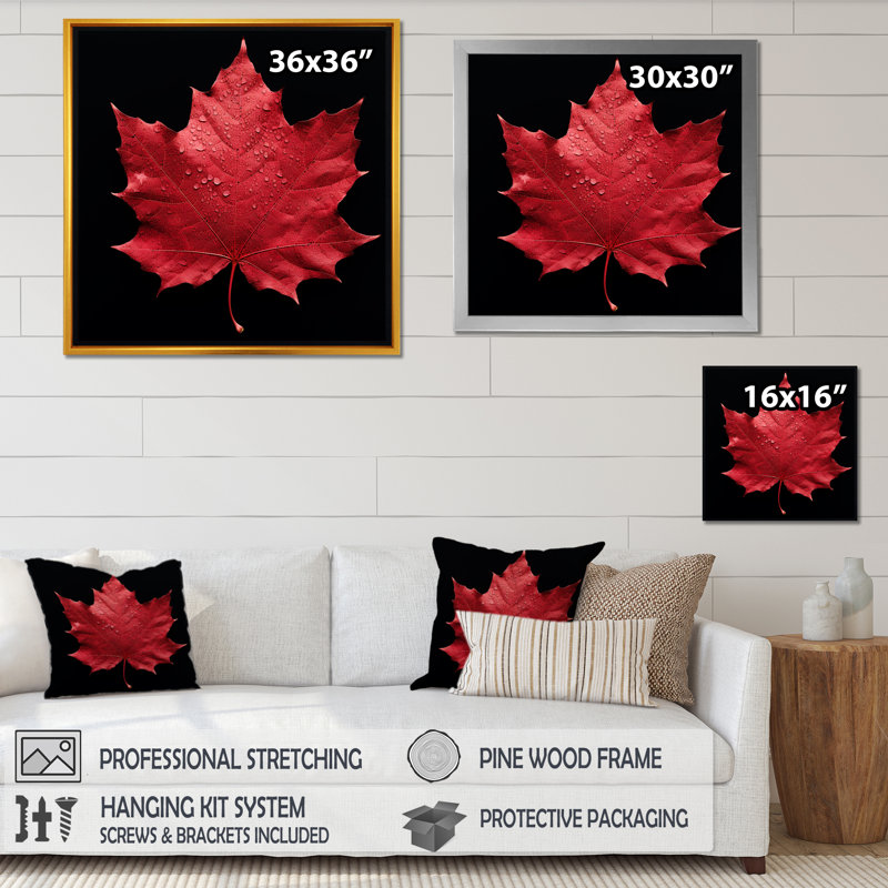 Red Leaves Red Ruby I, Cadre flottant doré, H 36 po x l 36 po x P 1,5 po