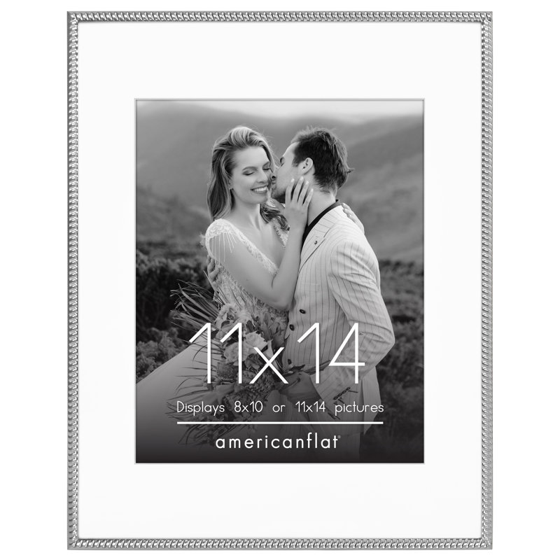 Cadre photo avec détails en métal texturé de style tapis et corde et verre incassable, L 11 po x H 14 po, Argent argent