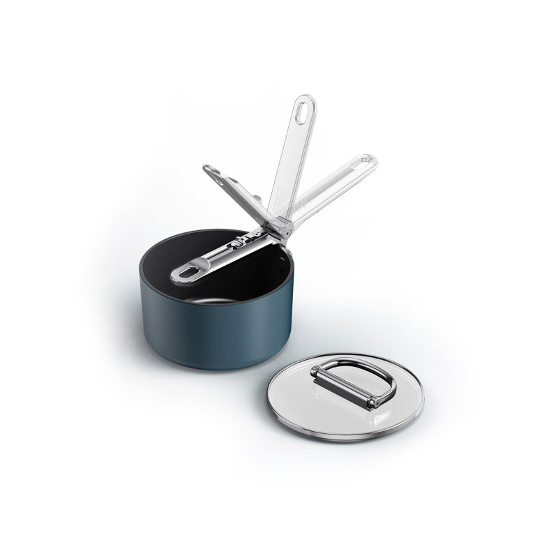 Joseph Joseph Space Ceramic Non-Stick Saucepan with Folding Handle and Lid, 1.4 quarts