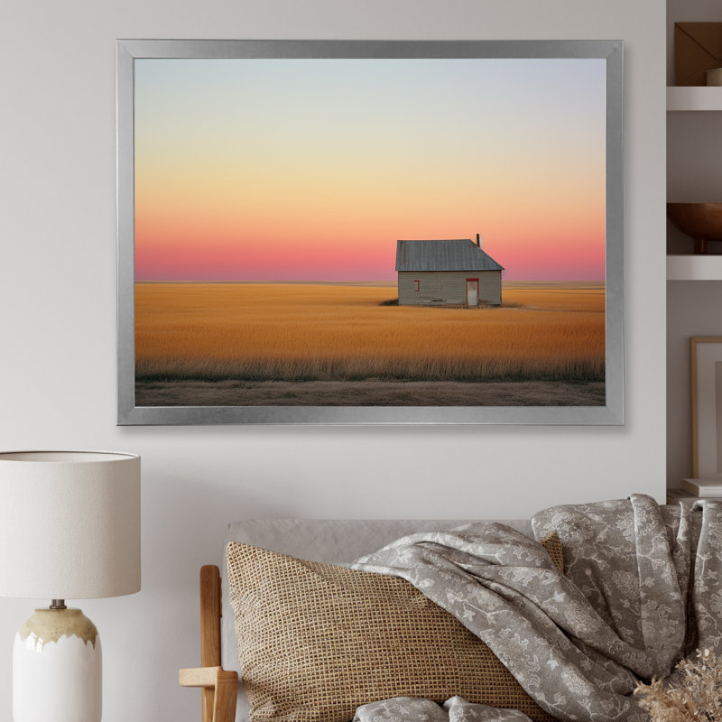 Horizons sans fin des Prairies au coucher du soleil, H 12 po x l 20 po x P 1 po, Cadre simple argenté