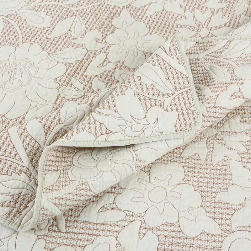  Ensemble de courtepointe réversible standard en coton 3 pièces, Très grand, Crème