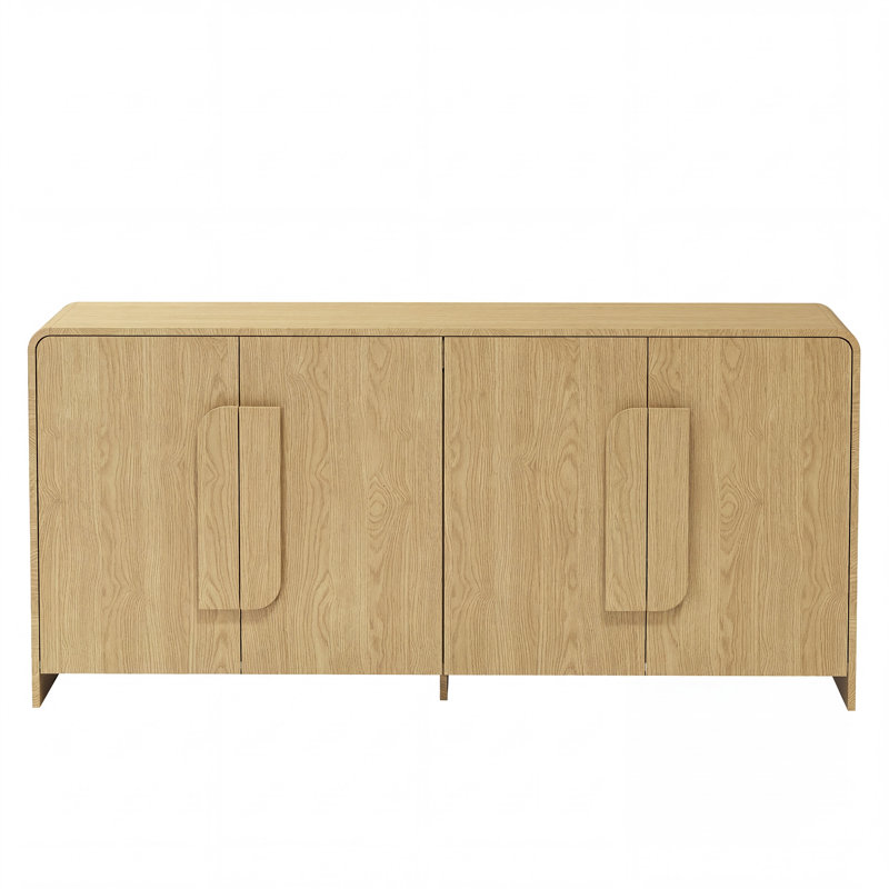 Buffet incurvé moderne de 63,78 po avec 4 portes et poignées irrégulières pour le rangement dans la salle à manger, Beige