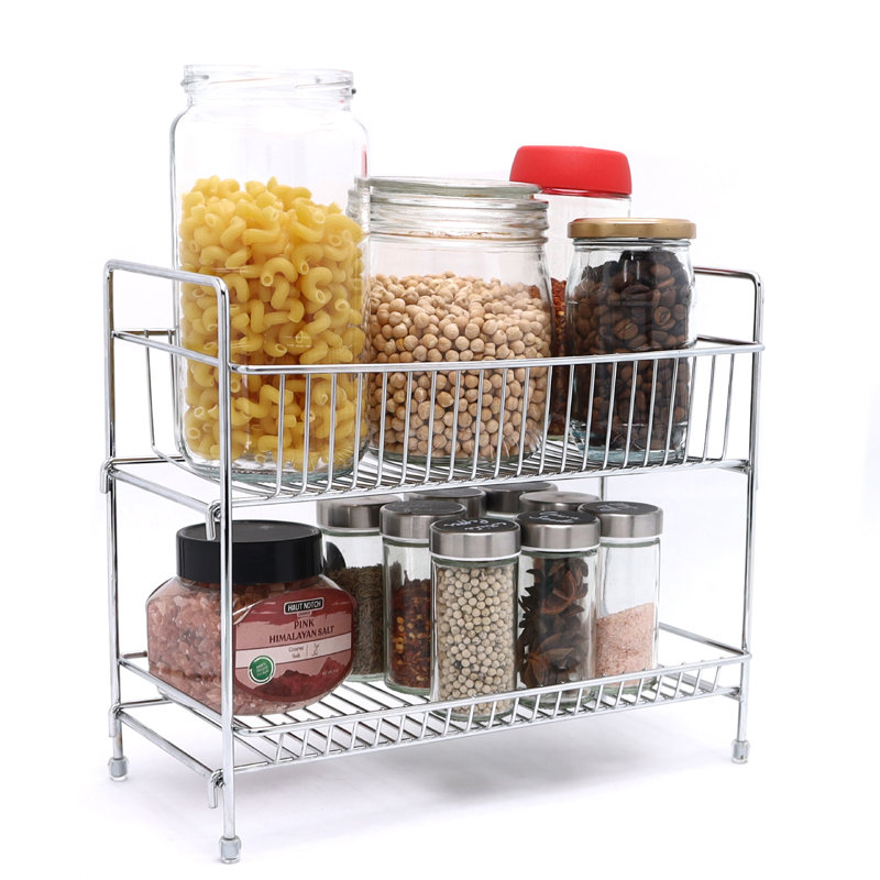 Buckingham Free Standing 2 Tier Spice Rack Countertop Storage Organiser 30 cm, Polished Chrome