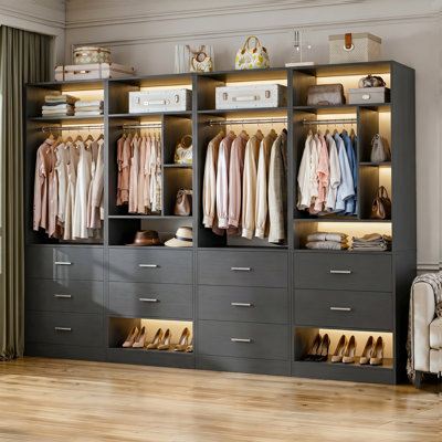 Freestanding 96" Closet System With 10 Wood Drawers