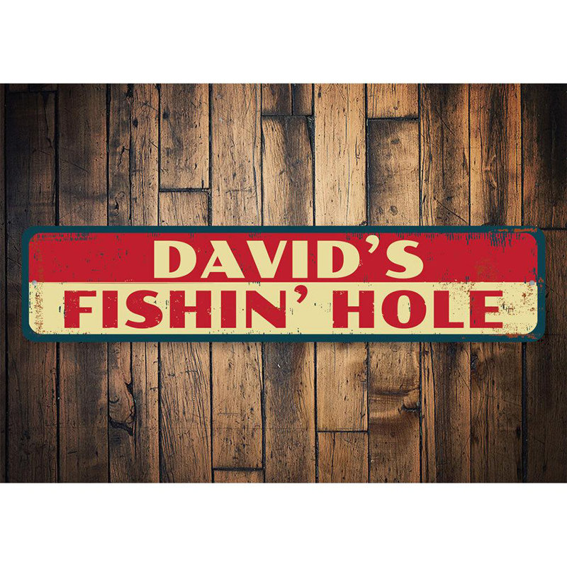Plaque en métal Fishin Hole, H 4 po x l 18 po x P 0,04 po