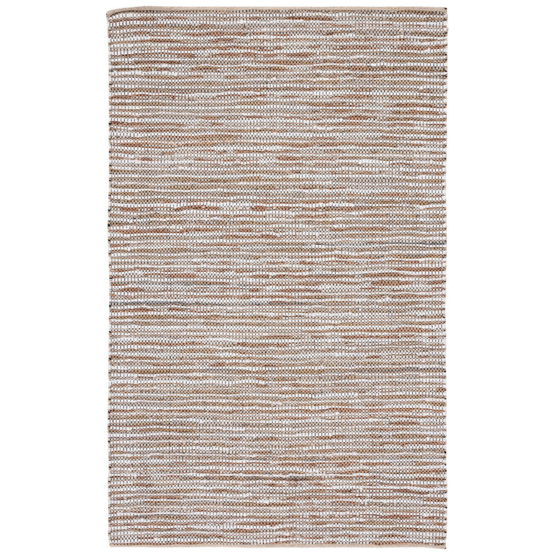 Gerek Vintage Leather Hand Woven Leather/Jute Striped Rug in Beige, Rectangle 5' x 8'