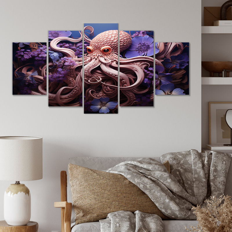 Mauve oasis de pieuvre II - ensemble d'art mural multipanel animaux côtiers