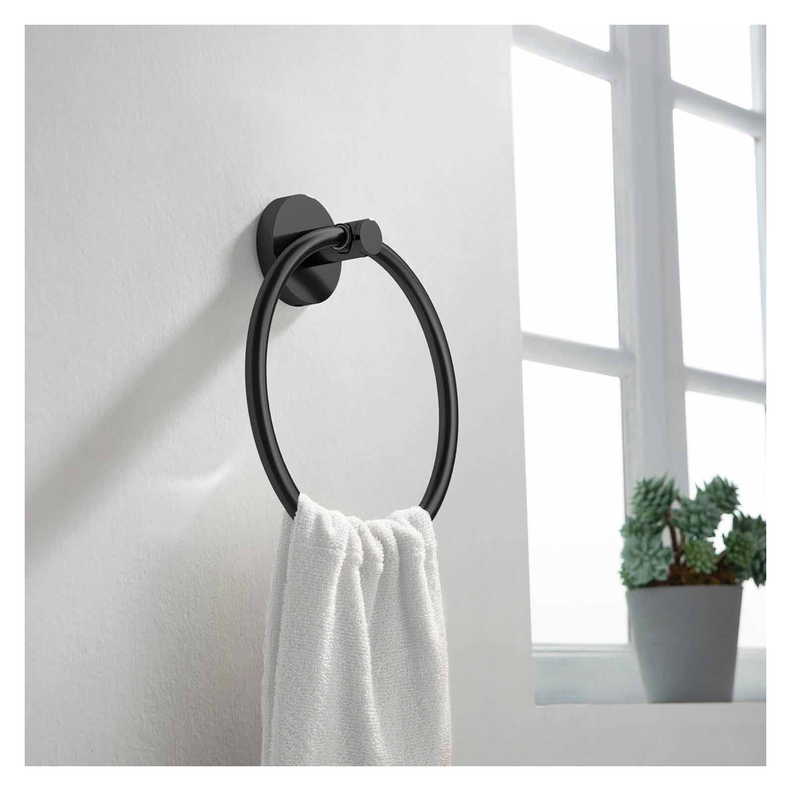 Circular Bathroom Towel Ring, Matte Black