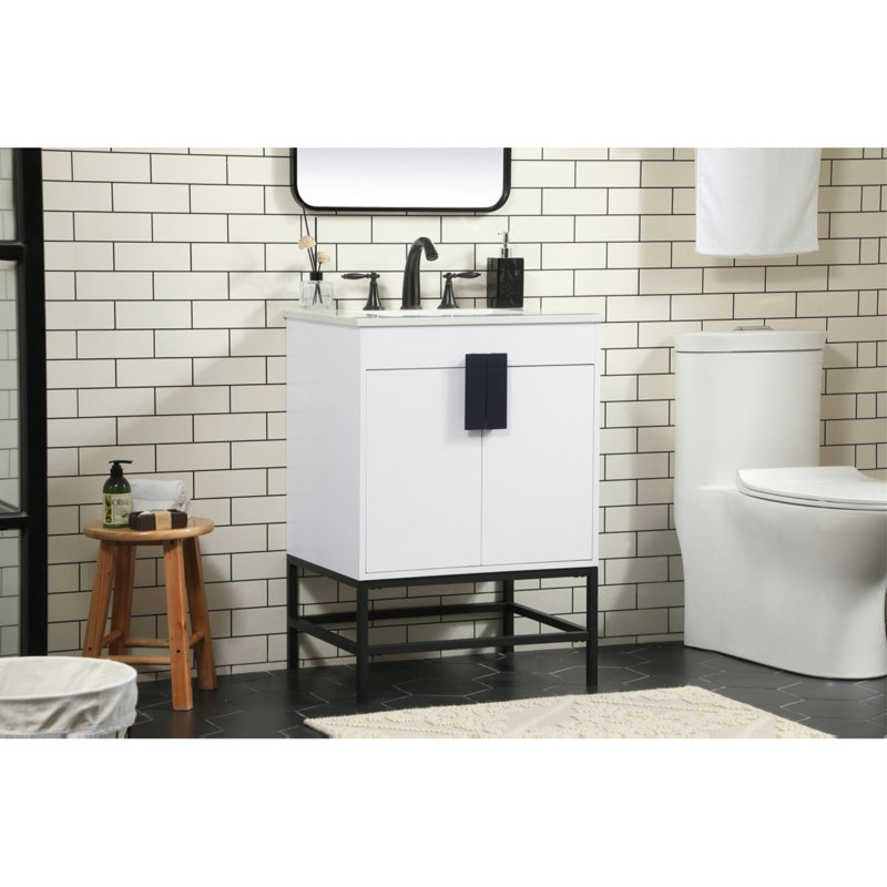Eugene 24'' Single Bathroom Vanity with Engineered Marble Top, White