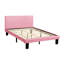Structure de lit double pleine grandeur en similicuir rose avec lattes de bois et tête de lit classique pour la chambre à coucher. Conception élégante, panneau de particules, mousse, fabrication en bois d'hévéa de style transitionnel